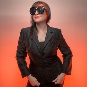 KAY UNGER / Black Silk Textured Blazer / Size 10 / Office Goth Emo Alt Girl